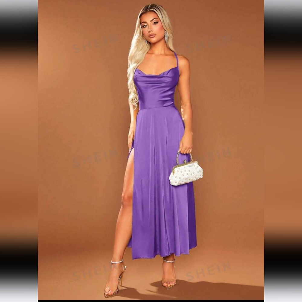 SHEIN BAE High Slit Midi Criss Cross Lace Up Back Tie Large Purple Violet NWOT